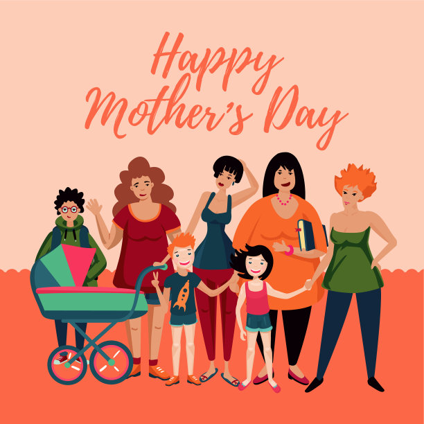 母亲节的问候车与团体妇女和图片下载