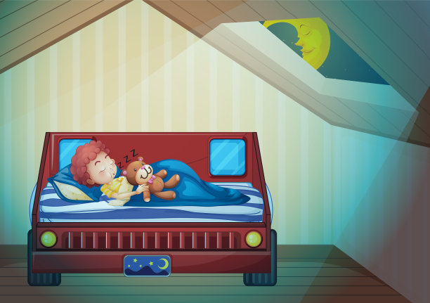 男孩睡在卧室里图片下载