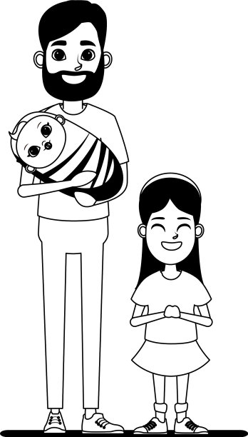 家庭头像卡通人物肖像在黑色图片下载
