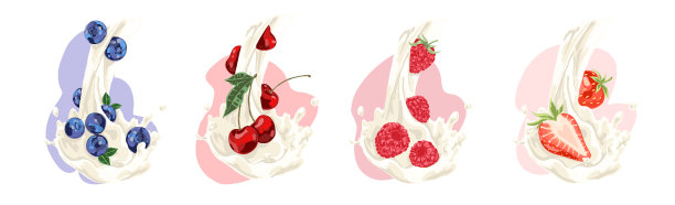 天然牛奶与多汁的蓝莓樱桃图片下载