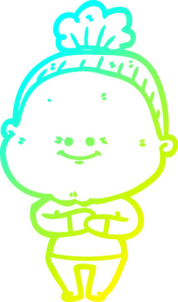 冷梯度线画卡通快乐老太太图片下载