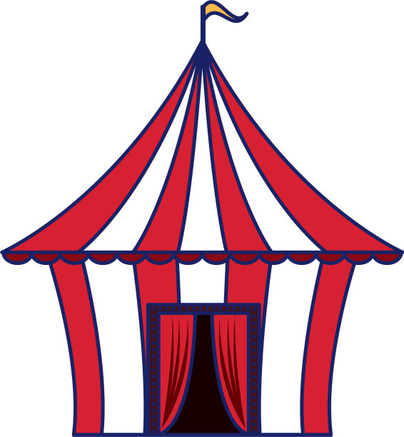 马戏团帐篷旗帜卡通孤立蓝线图片下载