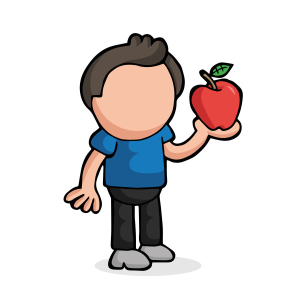 手绘的卡通人物站着拿着苹果图片下载