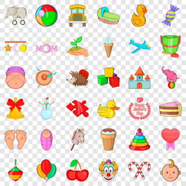 儿童护理图标设置卡通风格图片下载