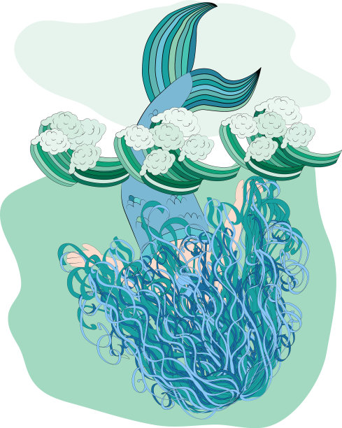 蓝色头发的小美人鱼潜入水中图片下载