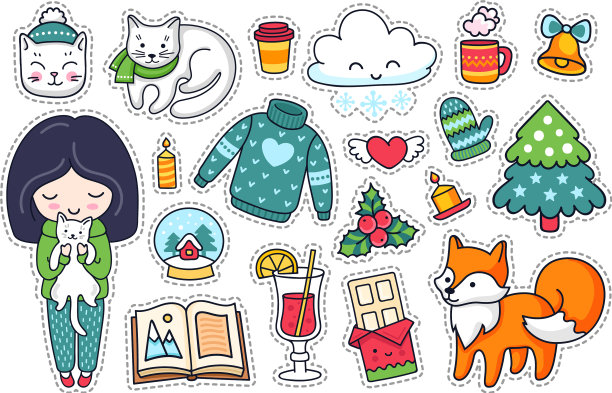 小女孩狐狸小猫猫卡通套装图片下载