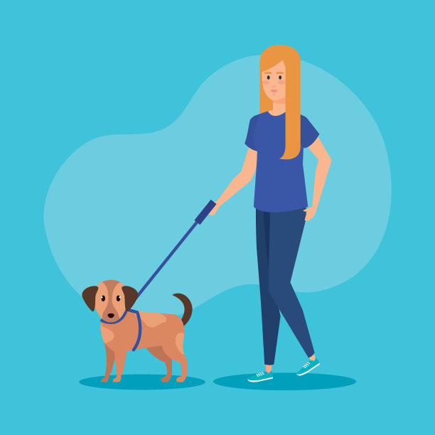 年轻女子遛狗图片下载