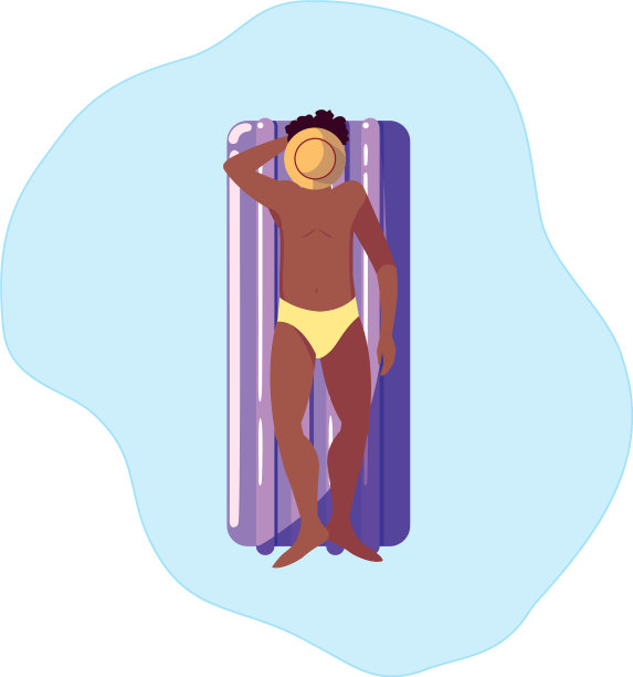 穿着泳衣的黑人，把床垫浮在水里图片下载