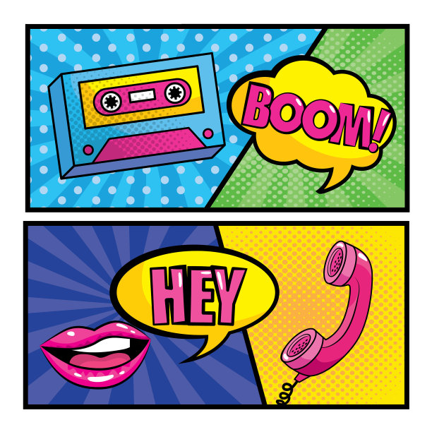 盒式磁带和嘴与电话和波普艺术图片下载