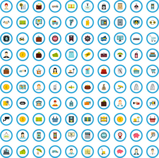 100超市图标设置扁平风格图片下载