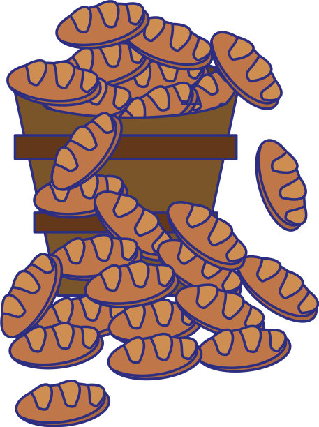 面包在桶卡通蓝线图片下载