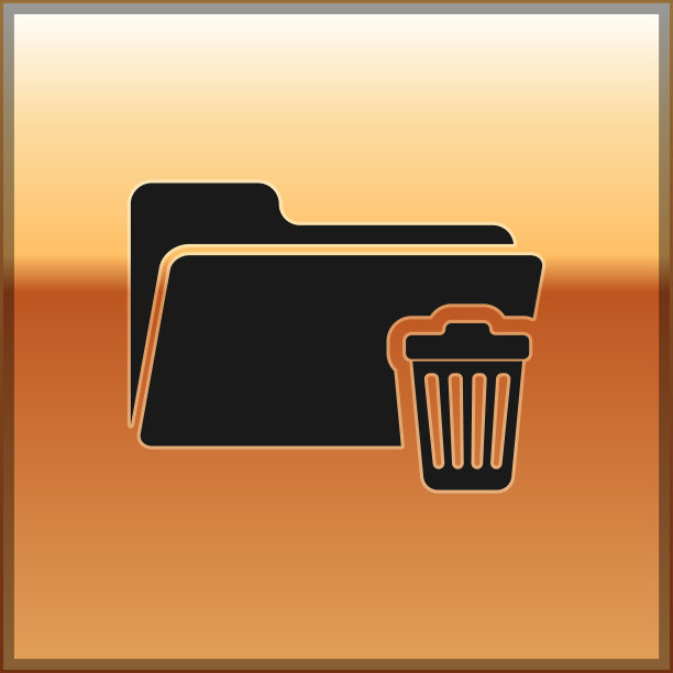 黑色删除文件夹图标隔离在金色图片下载