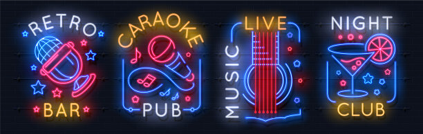 霓虹灯音乐标志卡拉ok灯光标志音响工作室图片下载