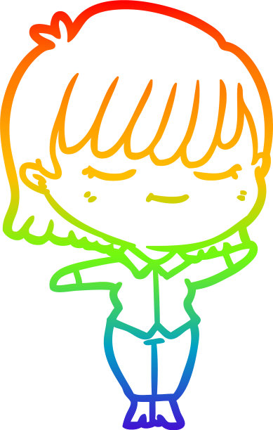 彩虹渐变线画卡通女人图片下载
