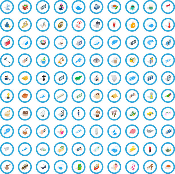100个新加坡图标设置等距3d风格图片下载