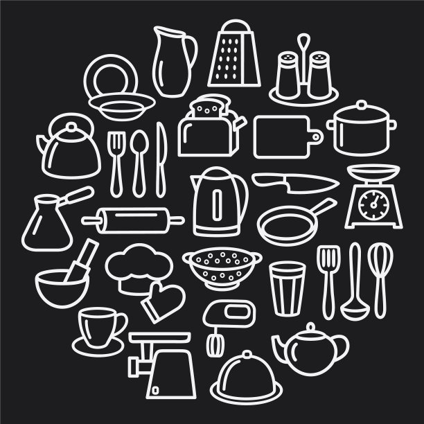 厨房炊具系列图标在圆圈内图片下载