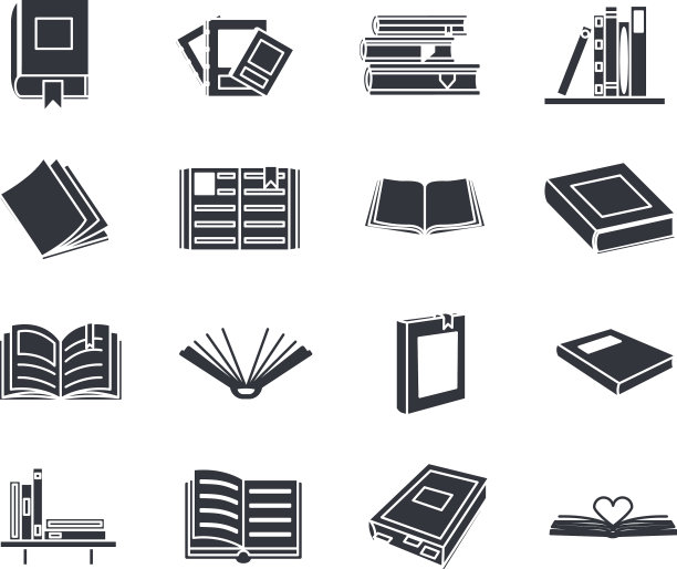 书籍剪影教育阅读图标集图片下载