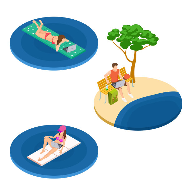 沙滩上的等距自由职业者图片下载