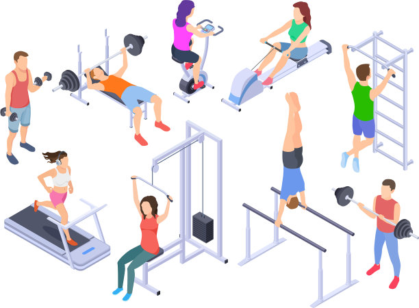 健身房等距健身的人训练身体图片下载