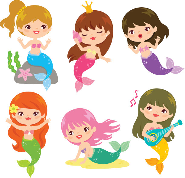 彩色美人鱼剪贴画集图片下载