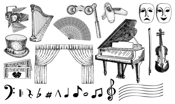 手绘素描剧场布景图片下载