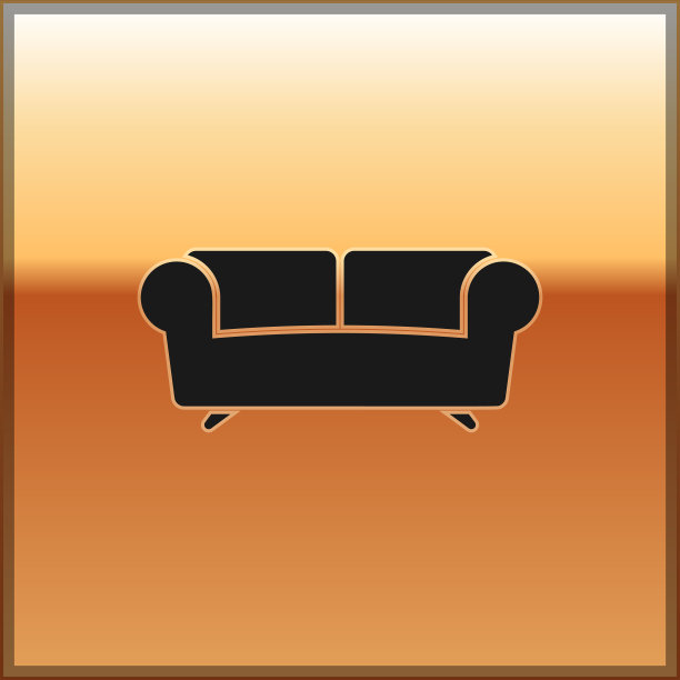 黑色沙发图标孤立在金色背景上图片下载