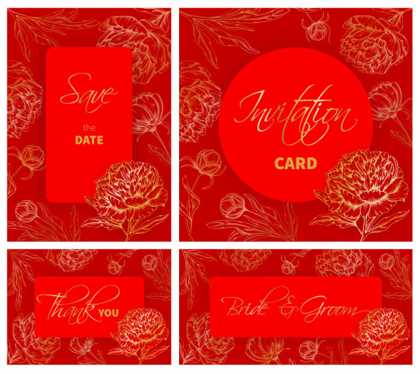 婚礼模板与手绘牡丹图片下载