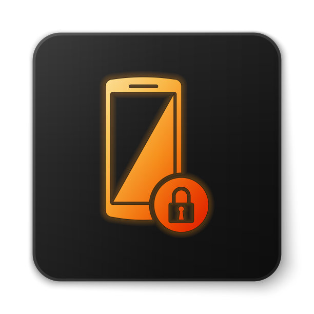 橙色发光的智能手机与关闭的挂锁图标图片下载