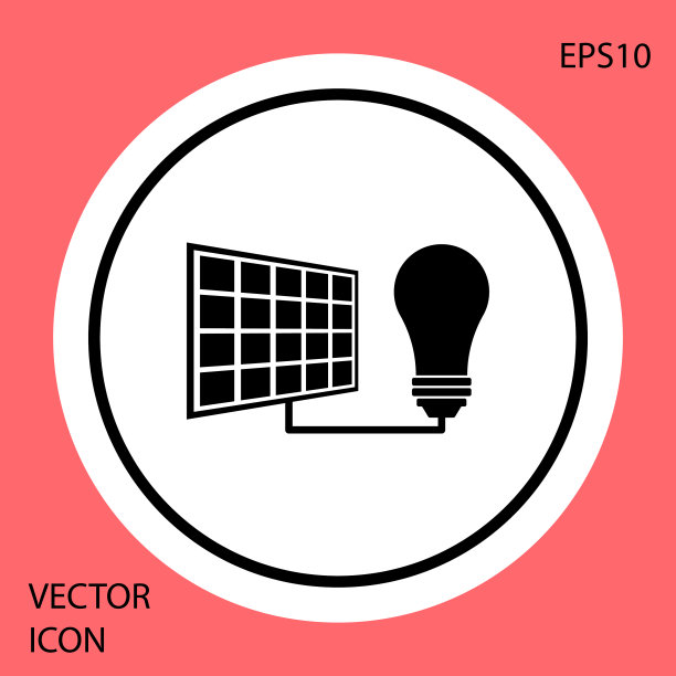 黑色的太阳能面板和灯泡图标图片下载