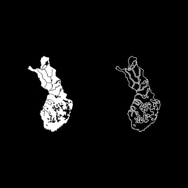 芬兰地图图标集（扁平风格，白色）图片下载