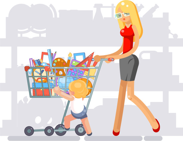 父母为孩子的学校购物设备图片下载