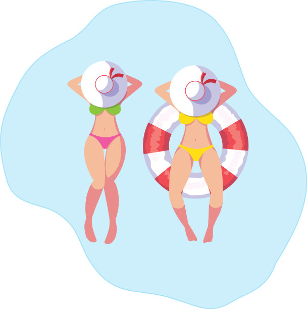 穿着泳衣的女孩和救生员浮在水中图片下载