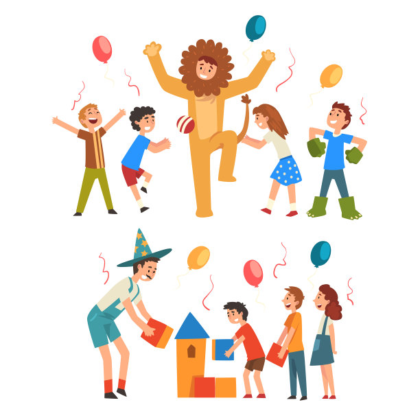 快乐的男孩和女孩与动画的乐趣图片下载