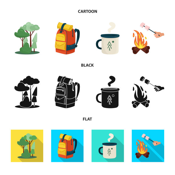 孤立的对象徒步和野生动物图标集图片下载