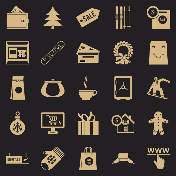 冬季购物图标设置简单的风格图片下载