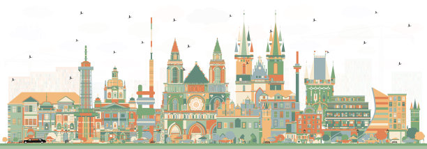 布拉格捷克共和国城市天际线与色彩图片下载