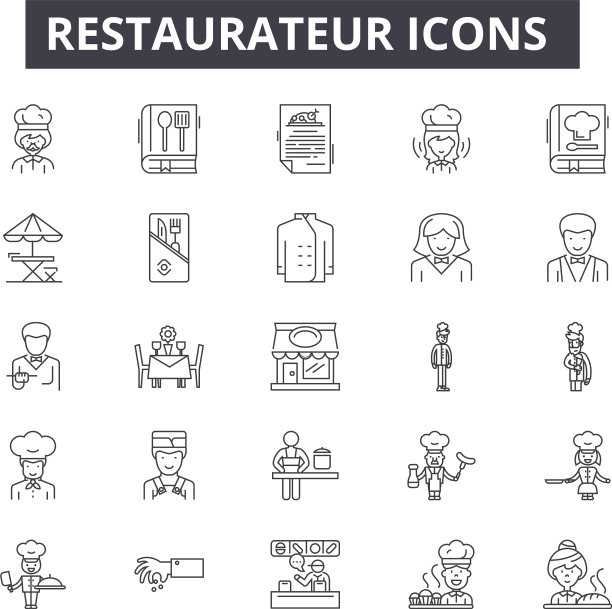 餐厅老板线图标标志设置图片下载