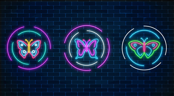 一组蝙蝠发光的圆形霓虹灯图片下载