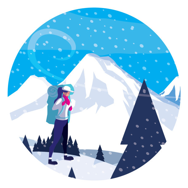 冒险的女人与旅行袋在雪景图片下载