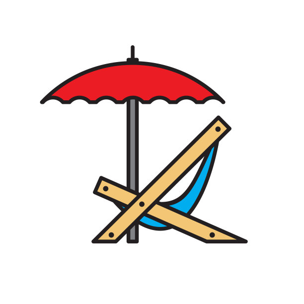 带雨伞的椅子彩色轮廓白色背景图标图片下载
