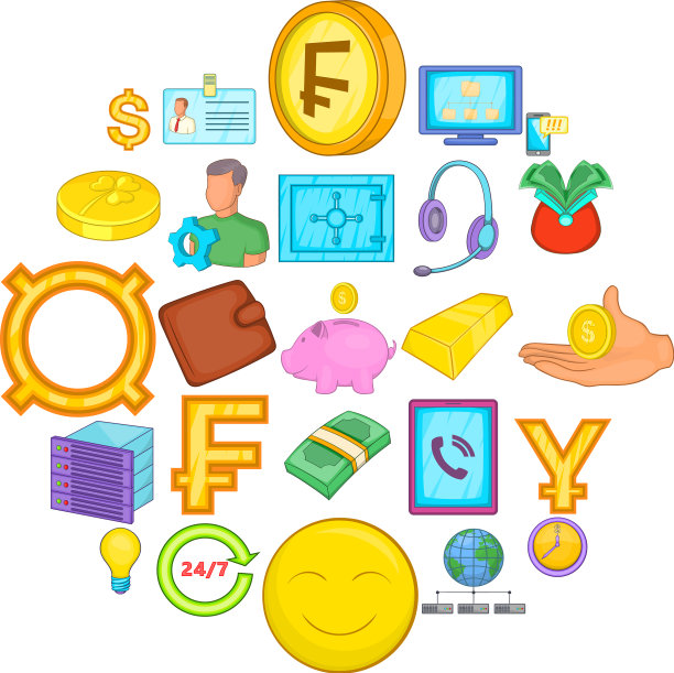 金融图标集卡通风格图片下载