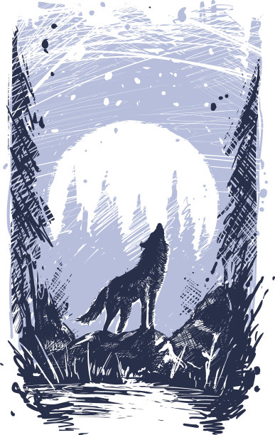 嚎叫的狼站在森林的石头上图片下载