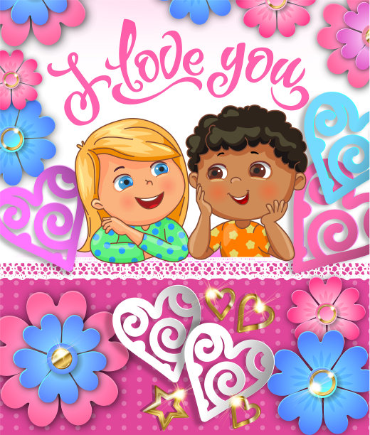 我爱你可爱的小朋友纸贺卡图片下载