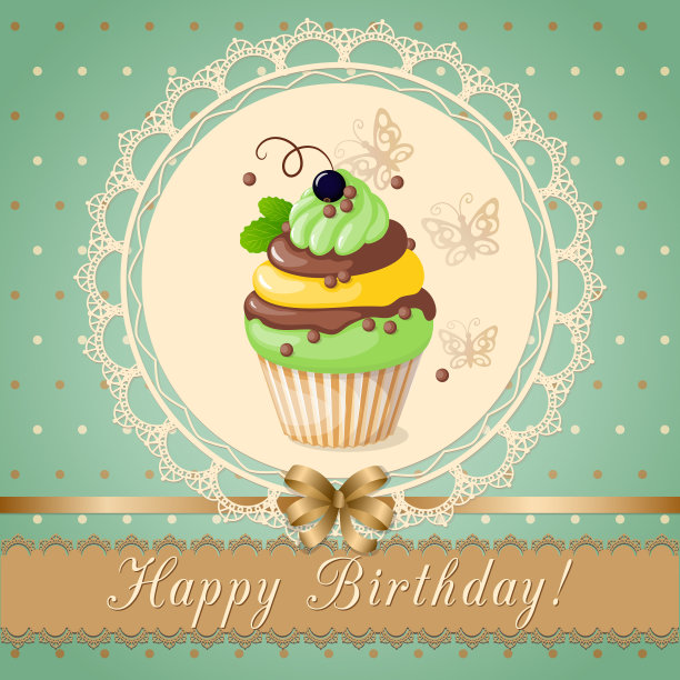 生日贺卡与蛋糕醋栗和丝带图片下载