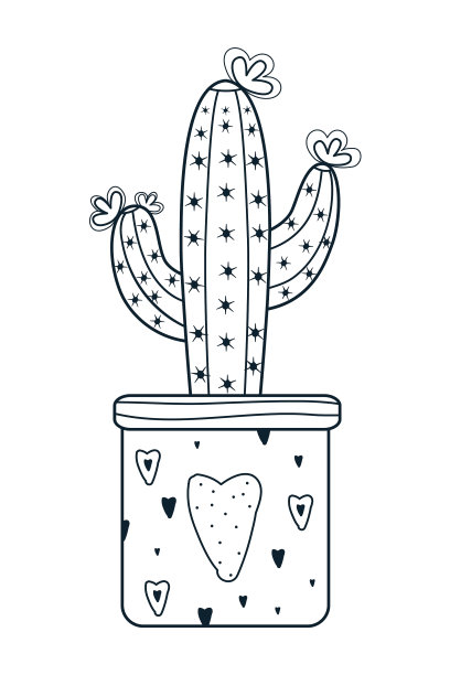 一套仙人掌涂鸦风格黑色孤立颜色图片下载