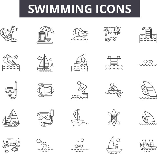 游泳线图标标志设置线性图片下载