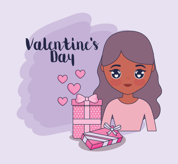 可爱女孩的情人节卡片图片下载