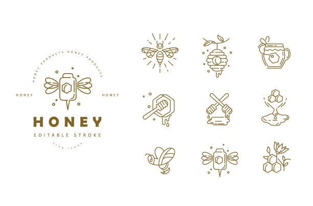 图标和标志蜂蜜可编辑的大纲图片下载