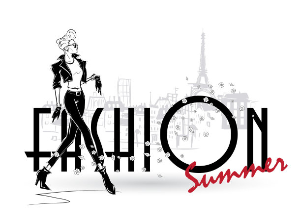 在白色背景上描绘时尚女孩图片下载