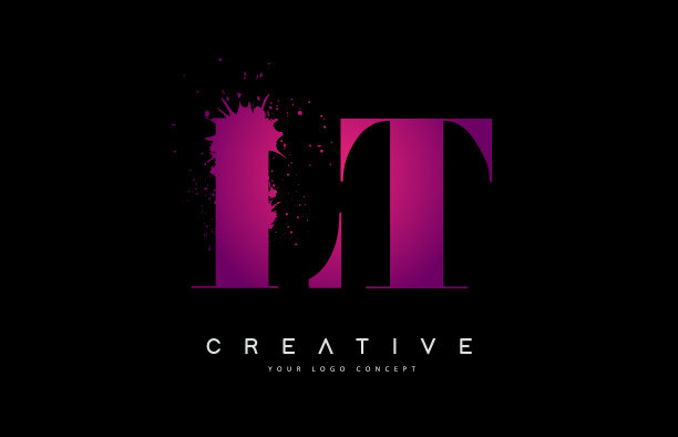 紫色的粉红色lt lt字母标志设计与油墨图片下载